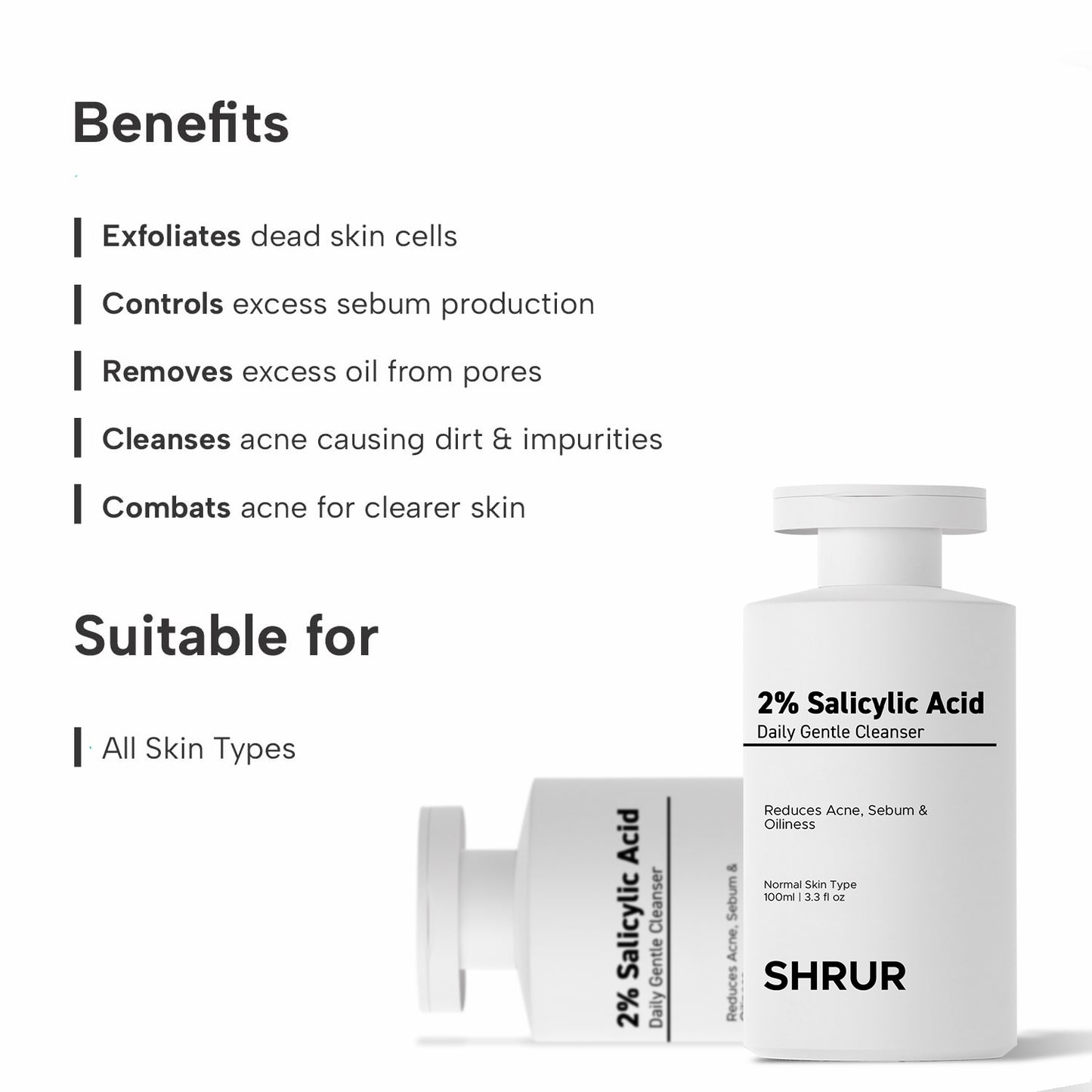 SHRUR 2% Salicylic Acid facewash | For Acne & Oil Control | 100ml