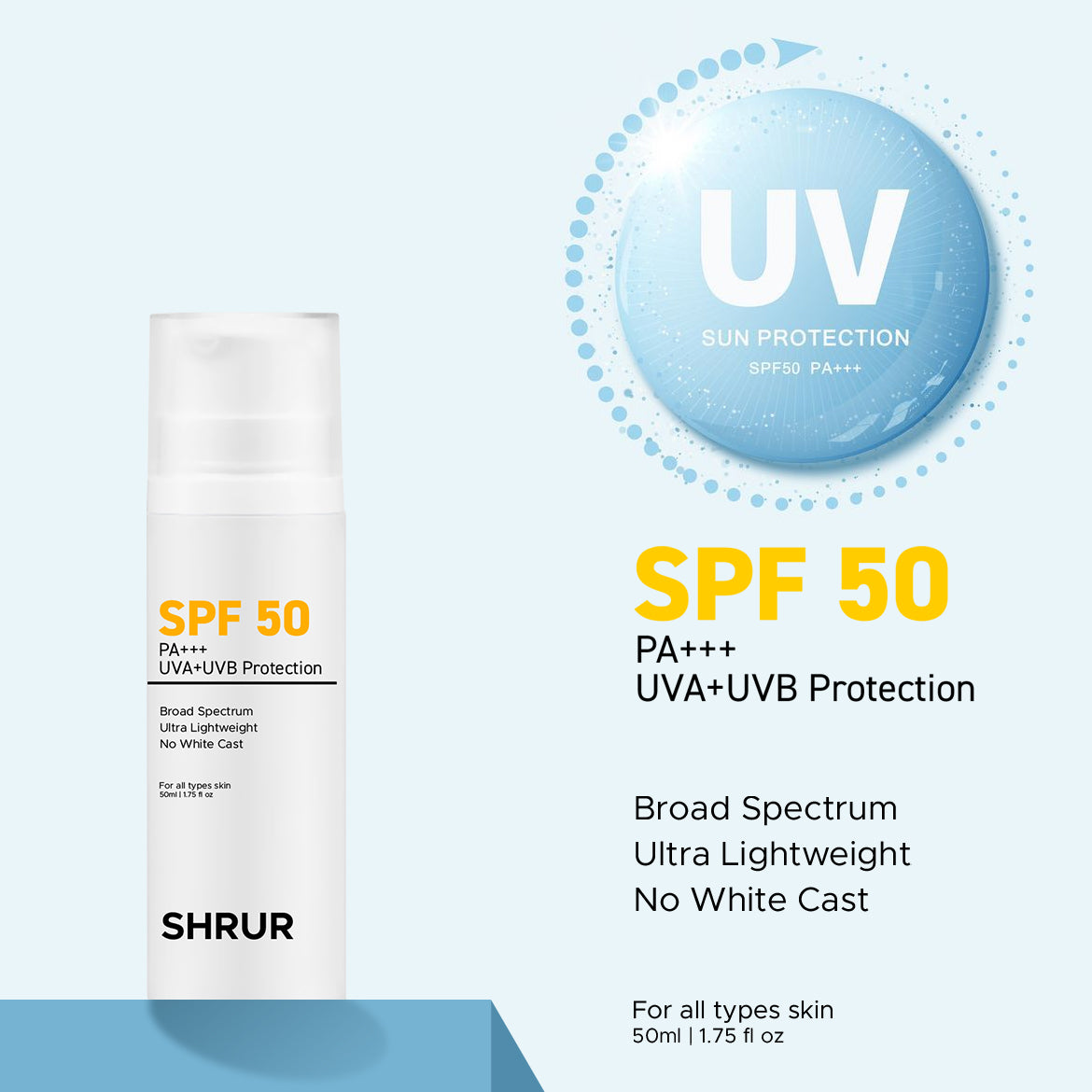 SHRUR SPF 50 Sunscreen Spray UVA+UVB, PA +++ (50 ml)